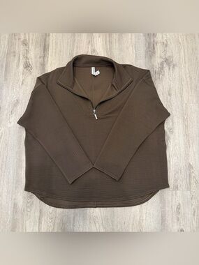 Kinesis Ribbed Quarter Zip Pullover Oversized Brown Size Large